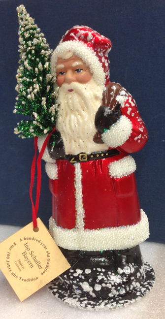 Shiny Red with White Beaded Trim Santa Papier Mache Candy Container by Ino Schaller