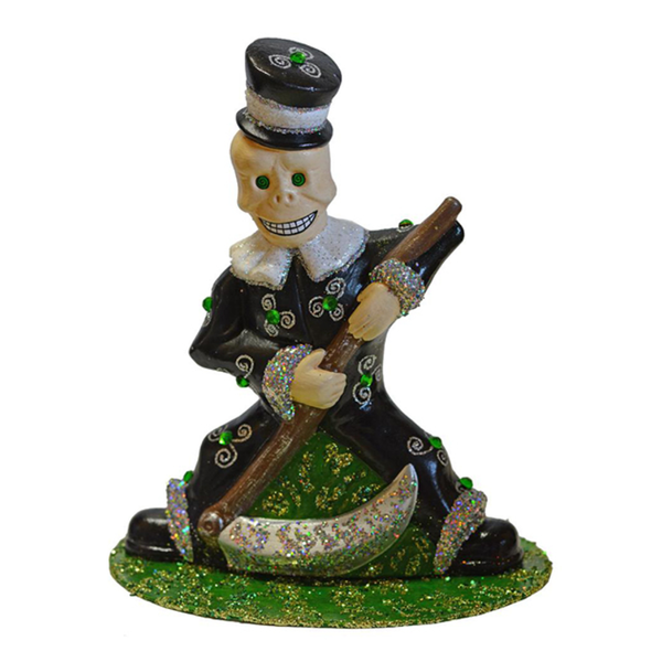 Skull Man Candy Container, Black with Green Stones Papier Mache Candy Container by Ino Schaller
