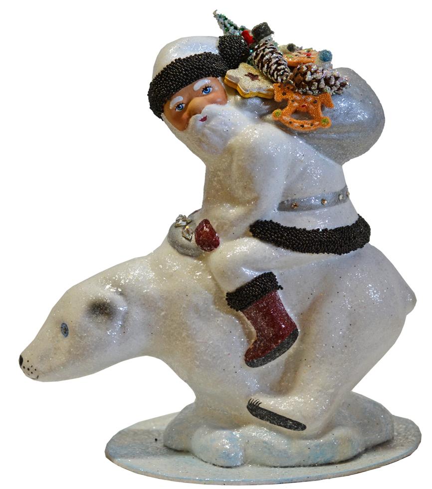 Santa on Polar Bear, with silver sack of toys by Ino Schaller