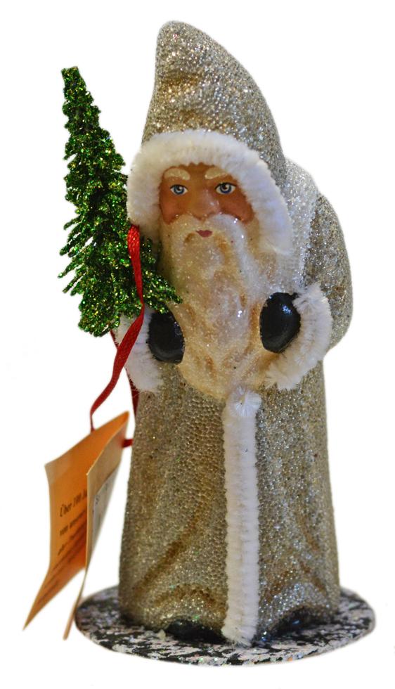 Small Santa Old, Silver Coat Papier Mache Candy Container by Ino Schaller
