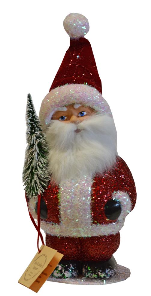 Santa Chubby, Red, Soft Cap Papier Mache Candy Container by Ino Schaller