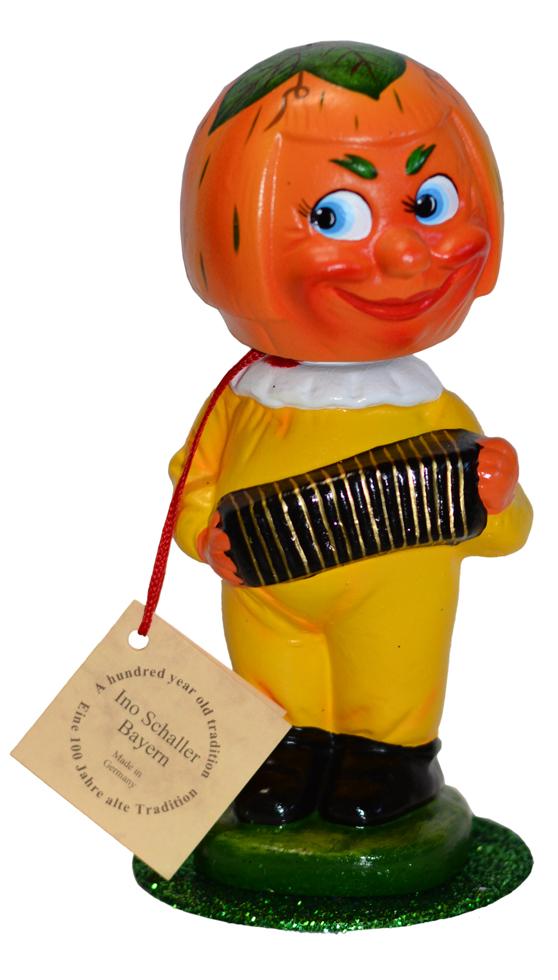 Pumpkin Nodder with Yellow Pants Papier Mache figurine by Ino Schaller