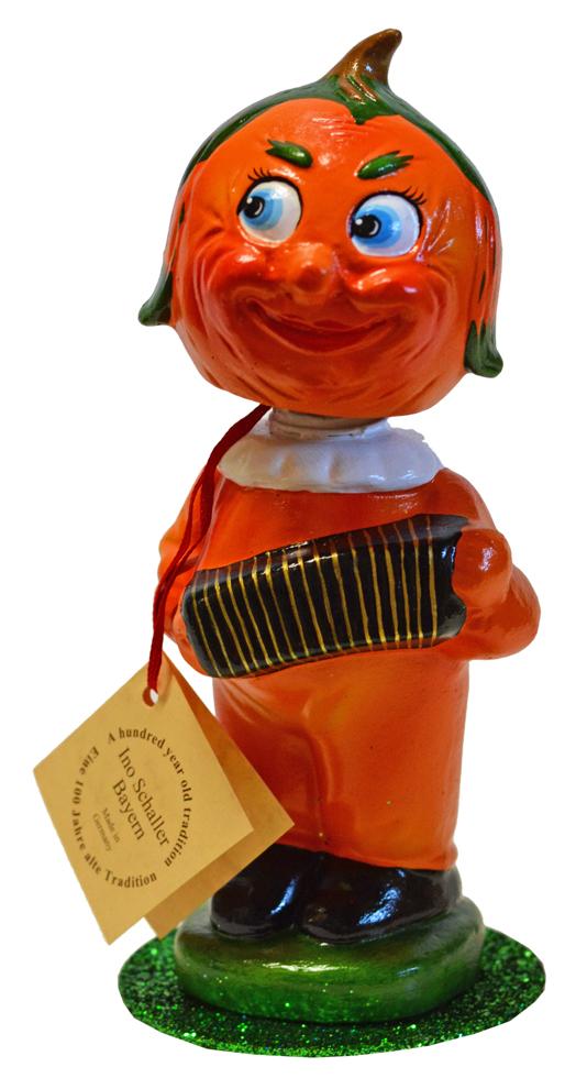 Pumpkin Nodder with Orange Pants Papier Mache figurine by Ino Schaller