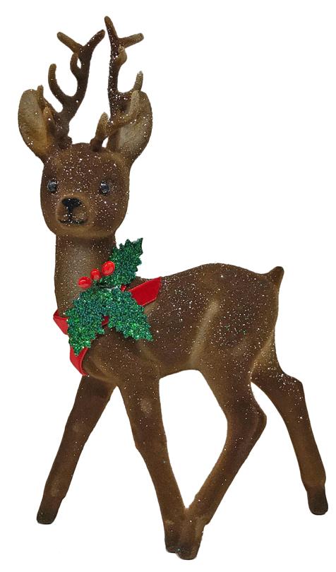 Reindeer, brown flocked with holly, Plastic Figure by Ino Schaller