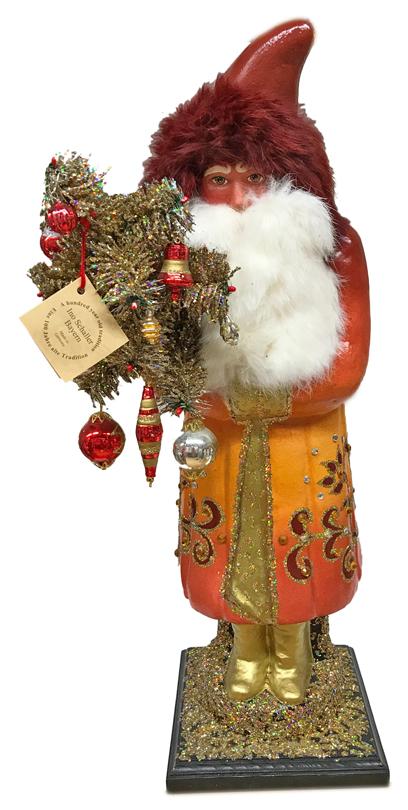 Santa with Orange Base, One of a Kind Papier Mache Candy Container by Ino Schaller