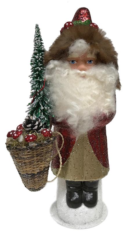 Red with Gold Santa, One of a Kind Papier Mache Candy Container by Ino Schaller