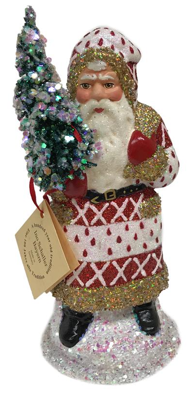 Red and White Santa, One of a Kind Papier Mache Candy Container by Ino Schaller