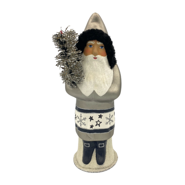 Santa in Gunmetal Coat Papier Mache Candy Container by Ino Schaller