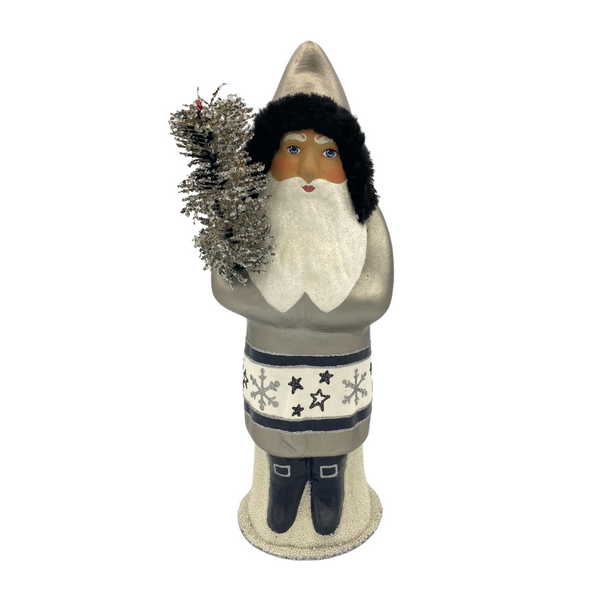 Santa in Gunmetal Coat Paper Mache Candy Container by Ino Schaller