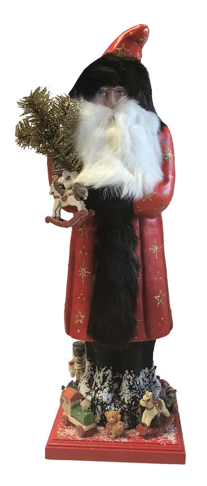 Red Santa with Gold Stars Papier Mache Candy Container by Ino Schaller