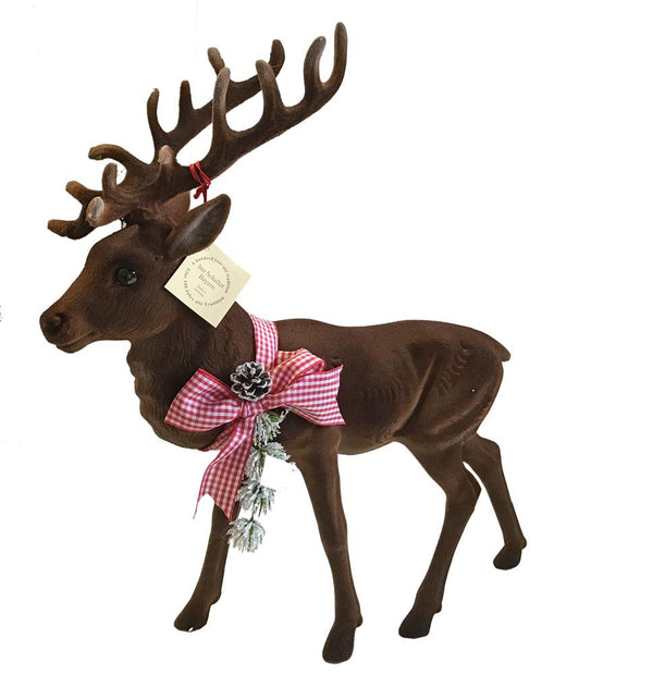 Reindeer, XL, brown flocked with gingham collar, Plastic Figure by Ino Schaller