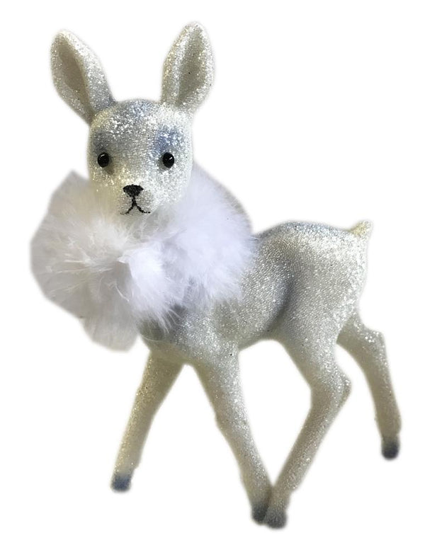 White with Blue Highlights Deer with Fur Boa, Plastic Figurine by Ino Schaller
