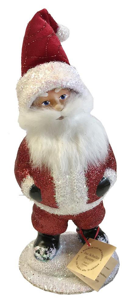 Red Glittered Chubby Santa, Papier Mache Candy Container by Ino Schaller