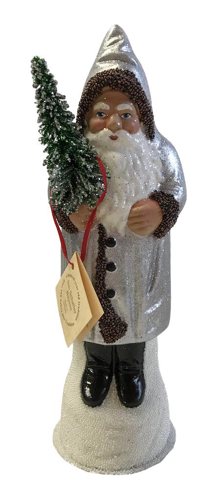 Silver Sponged Santa with Gold, Papier Mache Candy Container by Ino Schaller