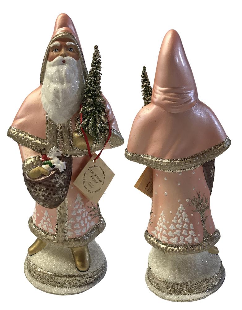 Santa in Cloak, Papier Mache Candy Container, salmon pearl with gold trim by Ino Schaller