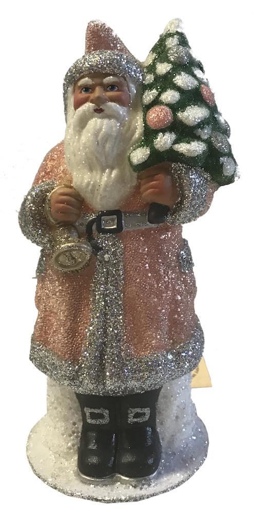 Salmon Beaded Santa, Papier Mache Candy Container by Ino Schaller