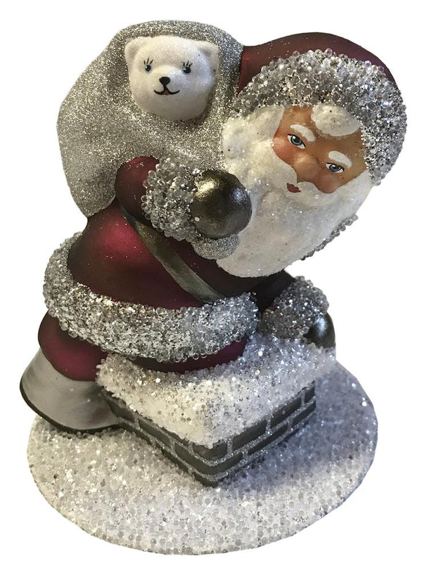 Santa on Chimney, Papier Mache Candy Container by Ino Schaller