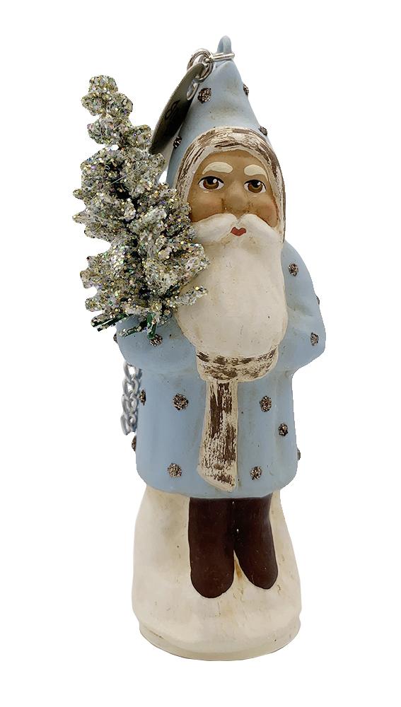 Santa with Tree, Papier Mache Ornament, antiqued light blue by Ino Schaller