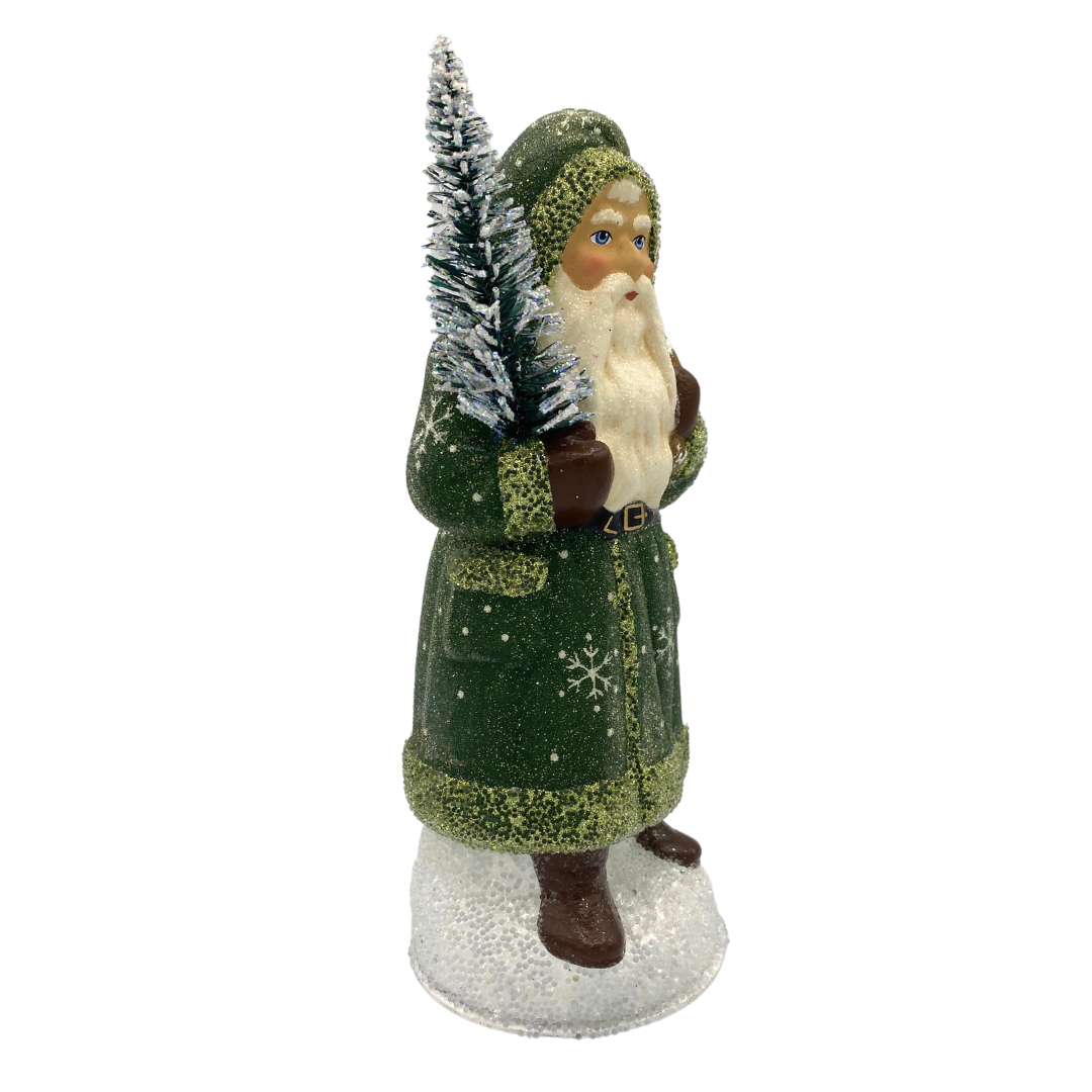 Santa, Beaded Green Coat with Snowflakes by Ino Schaller