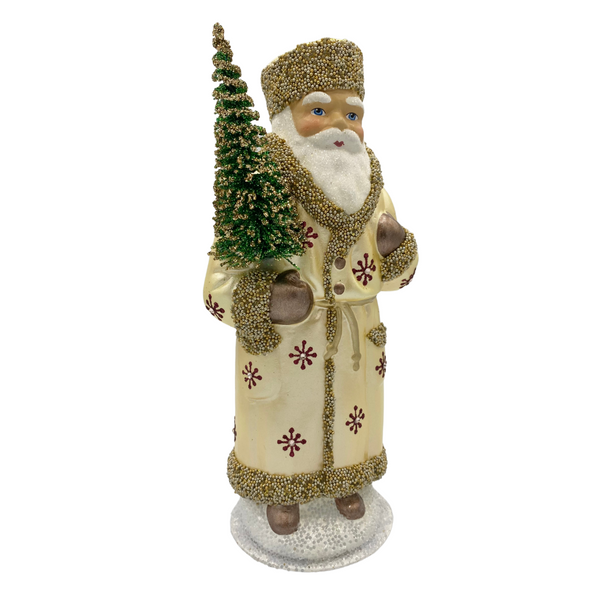 Santa Candy Container, Cream Coat with Red Starbursts by Ino Schaller