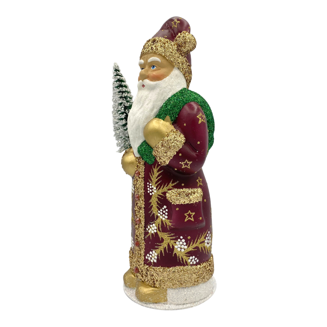 Santa Candy Container, Berry Coat with Gold Pinecone Decoration by Ino Schaller