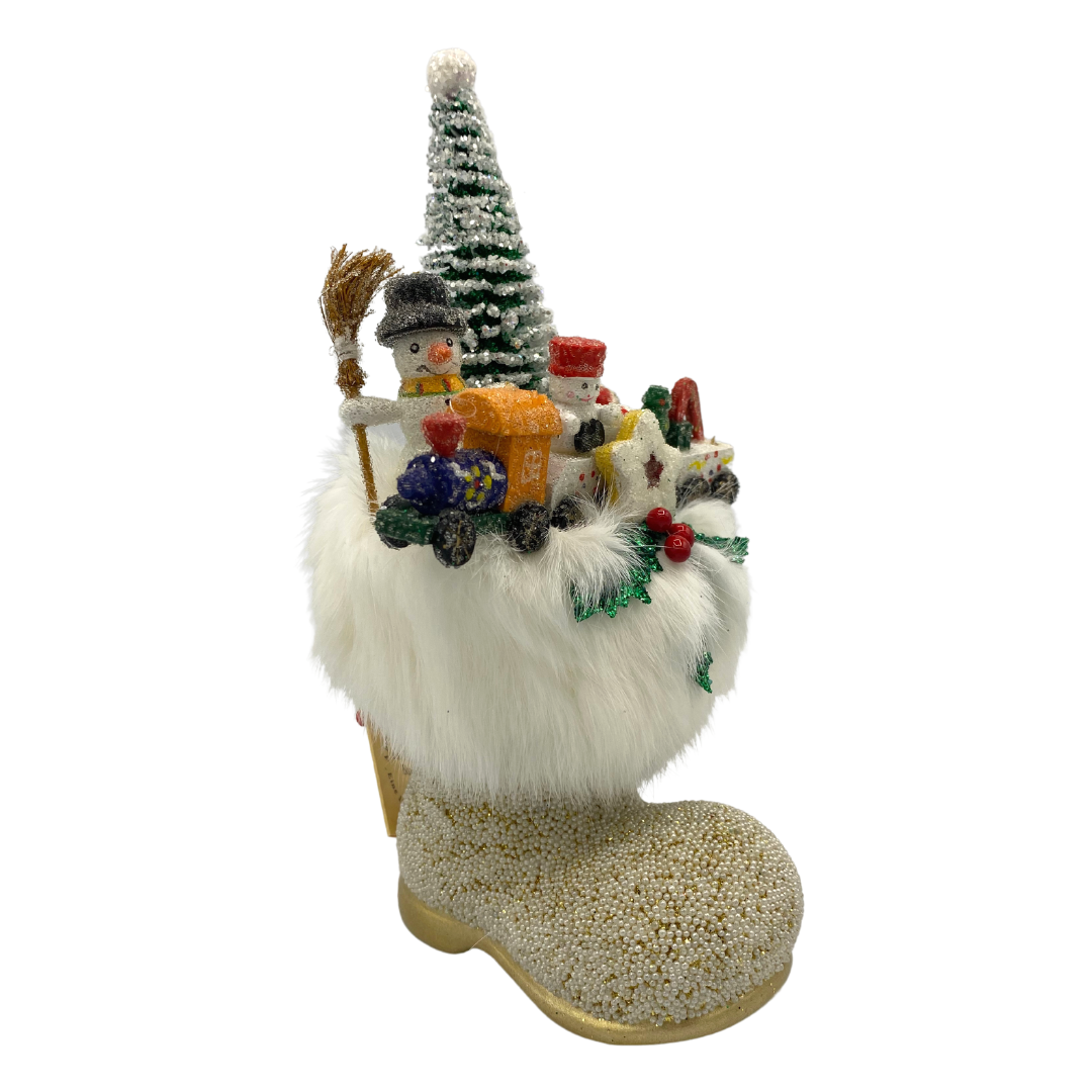 Santa Boot, White Gold Beaded with Fill by Ino Schaller