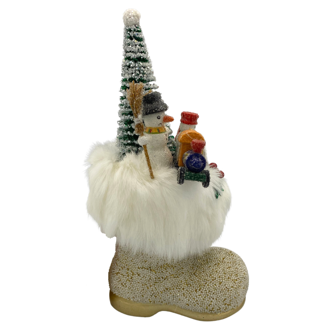 Santa Boot, White Gold Beaded with Fill by Ino Schaller