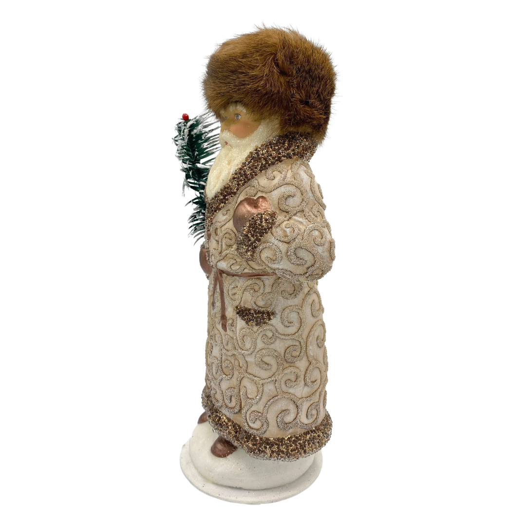 Santa Candy Container, Stone Coat with Embossed Swirls and Fur Cap by Ino Schaller