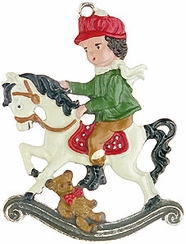 Boy on Rocking Horse Pewter Ornament by Kuehn Pewter
