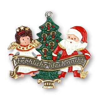 Frohliche Weihnacht Angel and Santa Pewter Ornament by Kuehn Pewter