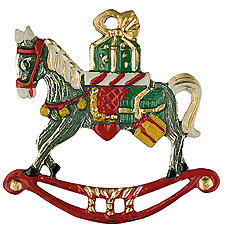 Rocking Horse with Presents Pewter Ornament by Kuehn Pewter