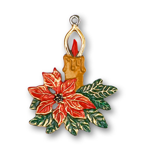 Candle with Poinsettia Pewter Ornament by Kuehn Pewter