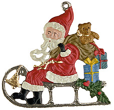 Santa Claus on Sleigh Pewter Ornament by Kuehn Pewter