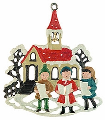 Church and Carolers Pewter Ornament by Kuehn Pewter