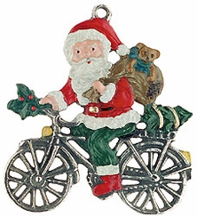 Santa Claus  on Bike Pewter Ornament by Kuehn Pewter