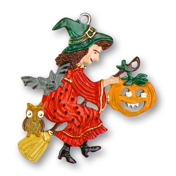 Witch with Pumpkin Pewter Ornament by Kuehn Pewter