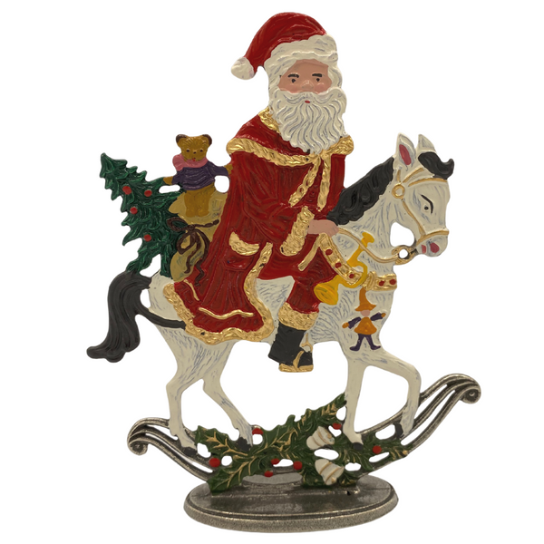 Santa on White Horse Standing Pewter Figure by Kuehn Pewter