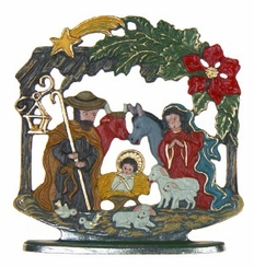 Nativity with Poinsettia Standing Pewter Figure by Kuehn Pewter