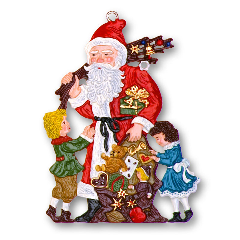 Santa Claus with Children Pewter Ornament by Kuehn Pewter