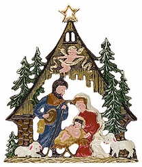 Nativity with Trees and Sheep Pewter Ornament by Kuehn Pewter