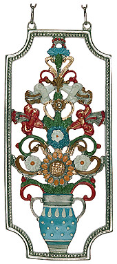 Rectangle Bouquet of Flowers Hanging Pewter Ornament by Kuehn Pewter