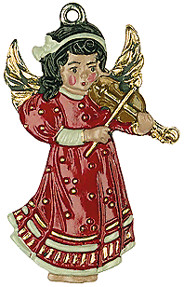 Angel with Violin, red Pewter Ornament by Kuehn Pewter