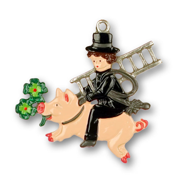 Chimney Sweep on a Good Luck Pig Pewter Ornament by Kuehn Pewter