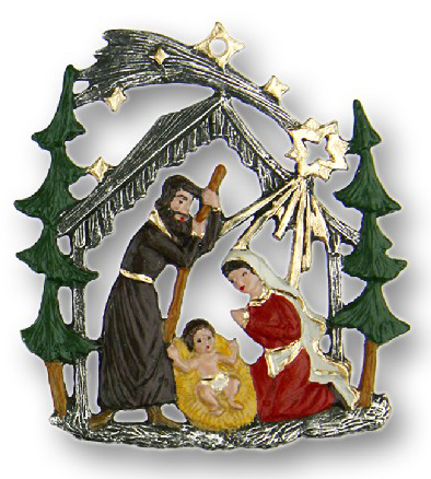 Nativity in Forest Pewter Ornament by Kuehn Pewter