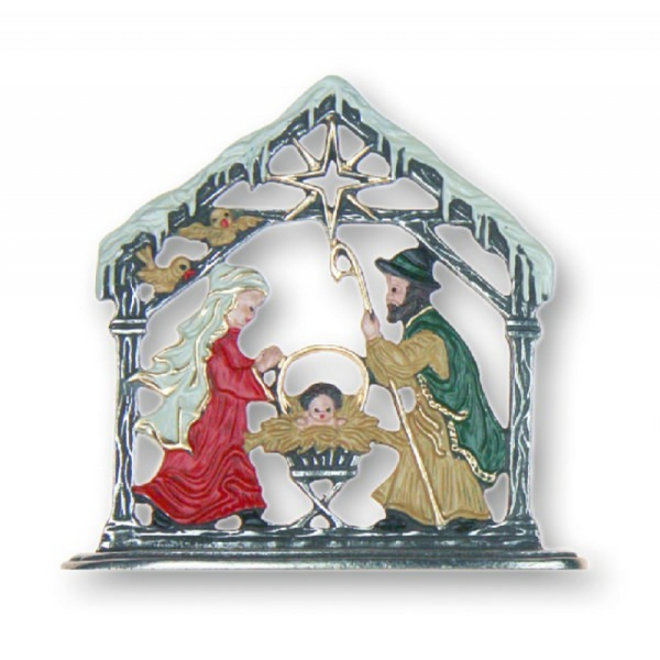 Nativity with Snow Pewter Ornament by Kuehn Pewter