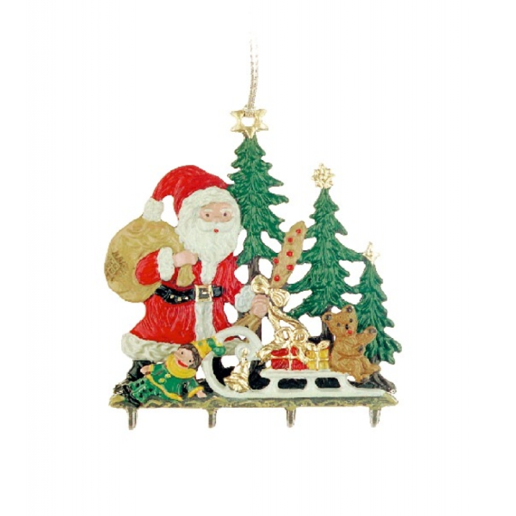 Santa with Three Trees Pewter 3D Pewter Ornament by Kuehn Pewter