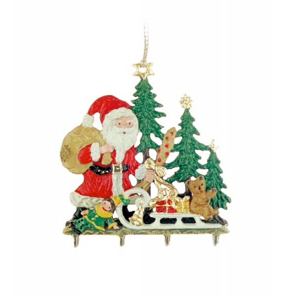 Santa with Three Trees Pewter 3D Pewter Ornament by Kuehn Pewter