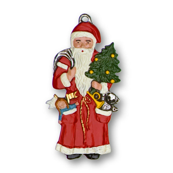 Santa Claus with Tree and Toys Pewter Ornament by Kuehn Pewter
