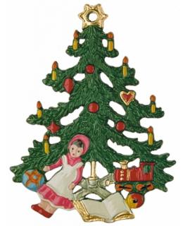 Christmas Tree with Doll Pewter Ornament by Kuehn Pewter