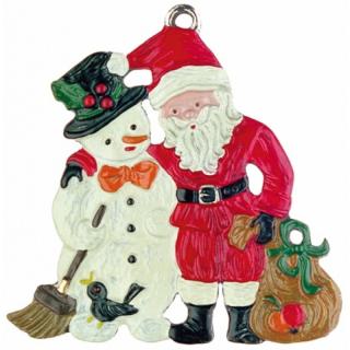 Snowman and Santa Claus Pewter Ornament by Kuehn Pewter